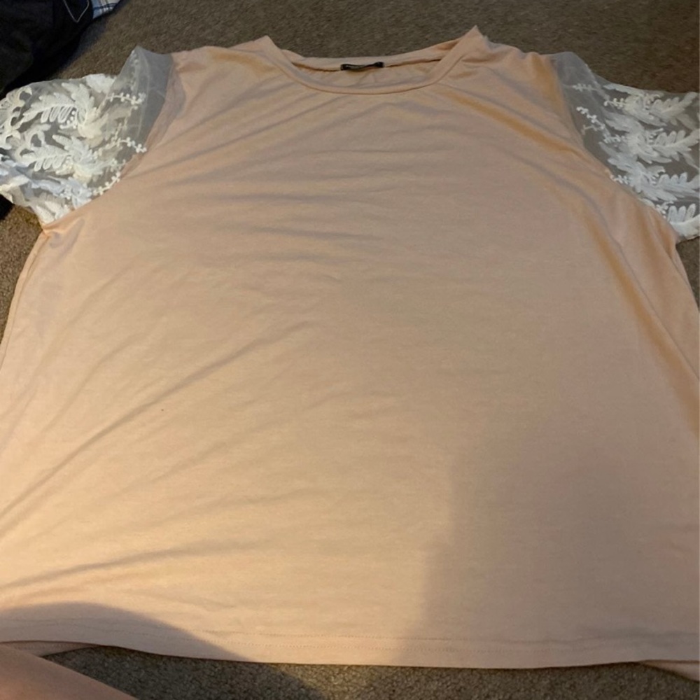 Tan Blouse with lace sleeves